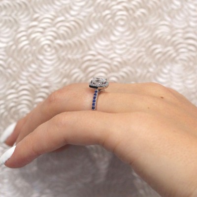 1 Carat Cushion Halo Sapphire And Diamond Engagement Ring