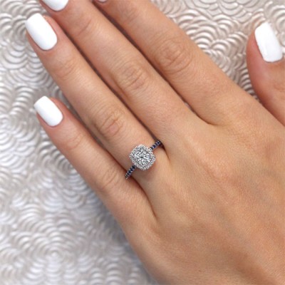 1 Carat Cushion Moissanite Halo Sapphire Engagement Ring