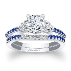 3 Stone Sapphire Accent Moissanite Wedding Ring Set