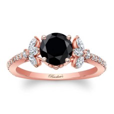 Black And White Diamond Leaf Engagement Ring
