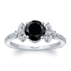 Black And White Diamond Leaf Engagement Ring