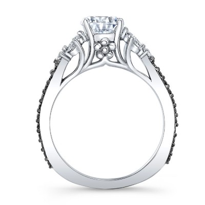 Black Diamond Accent Leaf Engagement Ring