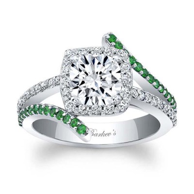Cushion Cut Halo Tsavorite Accent Moissanite Ring