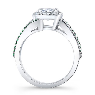 Cushion Cut Halo Tsavorite Accent Moissanite Ring