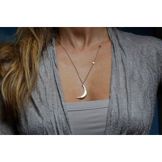 14k Gold Crescent Moon Necklace with Bohemian Stars
