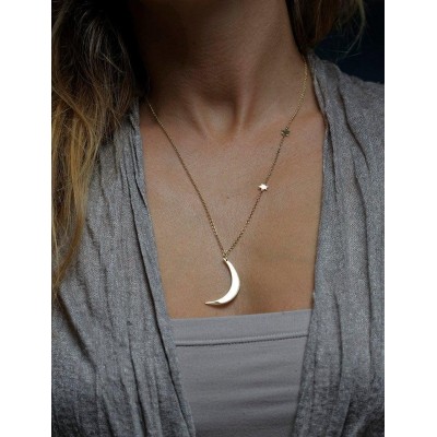14k Gold Crescent Moon Necklace with Bohemian Stars
