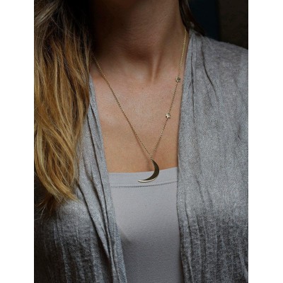 14k Gold Crescent Moon Necklace with Bohemian Stars

