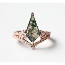 Aaliyah Kite Moss Agate and Diamond Ring Set