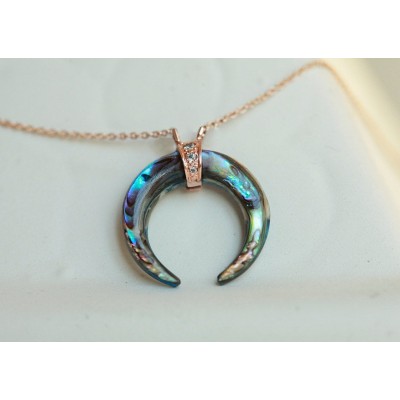 Abalone Shell Horn & Diamond Necklace

