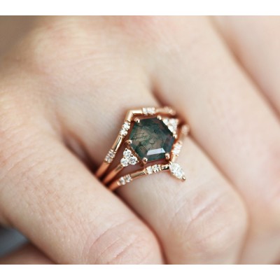 Ada Hexagon Moss Agate Ring Set
