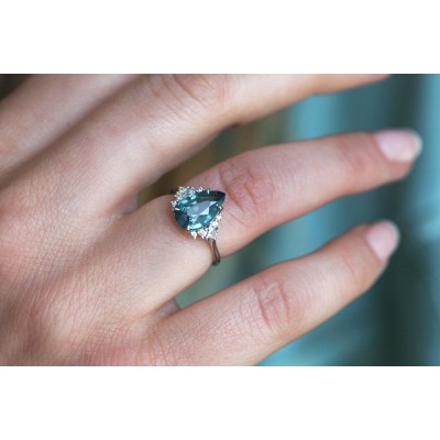 Adalyn Teal Sapphire Diamond Ring
