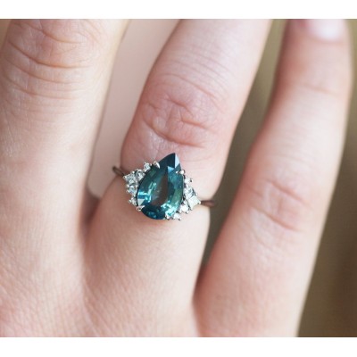 Adalyn Teal Sapphire Diamond Ring
