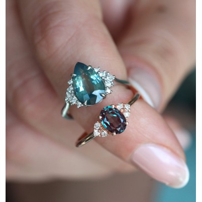 Adalyn Teal Sapphire Diamond Ring
