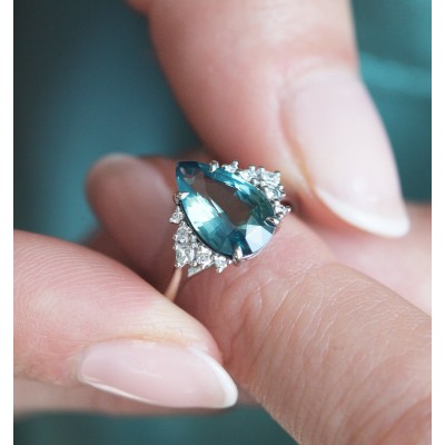 Adalyn Teal Sapphire Diamond Ring
