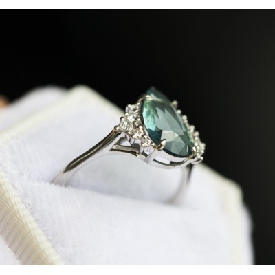 Adalyn Teal Sapphire Diamond Ring
