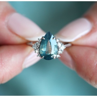 Adalyn Teal Sapphire Diamond Ring
