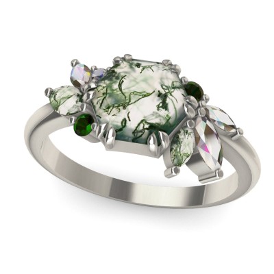 Addison Hexagon Moss Agate Ring with Accent Stones
