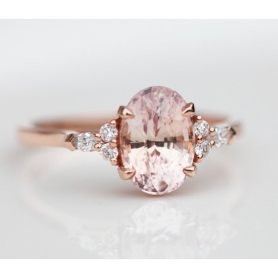 Alessandra Peach Sapphire Diamond Ring
