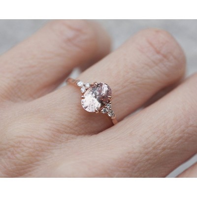 Alessandra Peach Sapphire Diamond Ring
