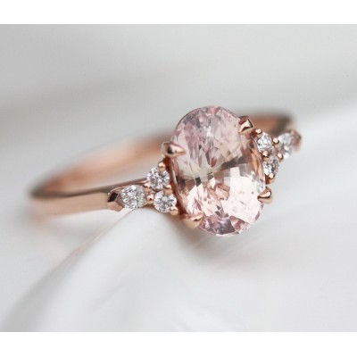 Alessandra Peach Sapphire Diamond Ring

