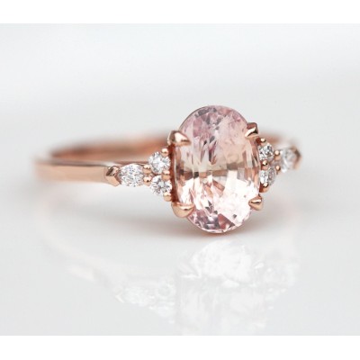 Alessandra Peach Sapphire Diamond Ring
