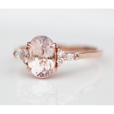 Alessandra Peach Sapphire Diamond Ring

