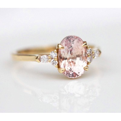 Alessandra Peach Sapphire Diamond Ring
