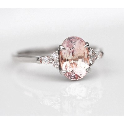 Alessandra Peach Sapphire Diamond Ring
