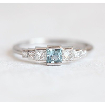 Aletta Teal Sapphire Diamond Ring
