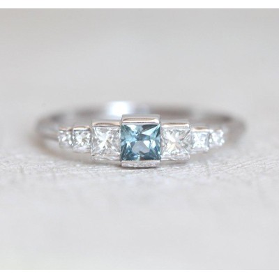 Aletta Teal Sapphire Diamond Ring
