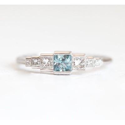 Aletta Teal Sapphire Diamond Ring
