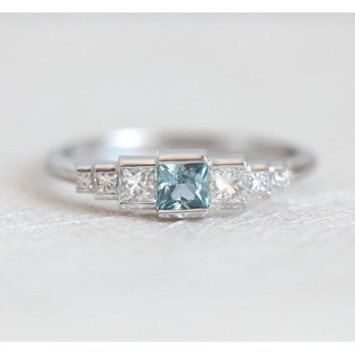 Aletta Teal Sapphire Diamond Ring
