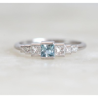 Aletta Teal Sapphire Diamond Ring
