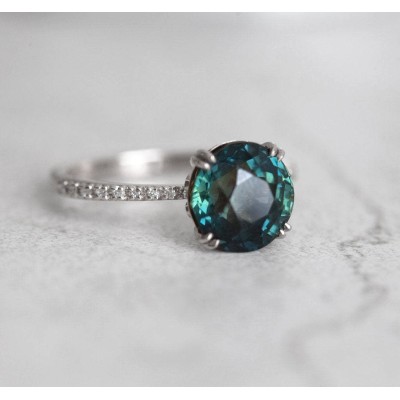 Anita Teal Sapphire Diamond Ring
