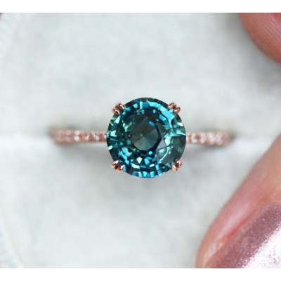 Anita Teal Sapphire Diamond Ring
