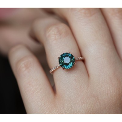 Anita Teal Sapphire Diamond Ring
