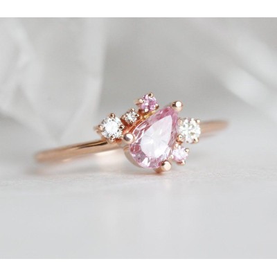 Armani Peach Sapphire Diamond Cluster Ring
