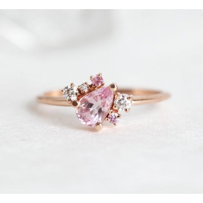Armani Peach Sapphire Diamond Cluster Ring
