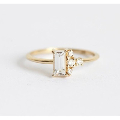 Atlas Art Deco White Sapphire Diamond Ring
