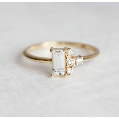 Atlas Art Deco White Sapphire Diamond Ring
