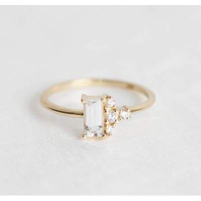 Atlas Art Deco White Sapphire Diamond Ring
