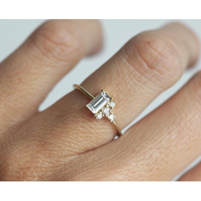Atlas Art Deco White Sapphire Diamond Ring
