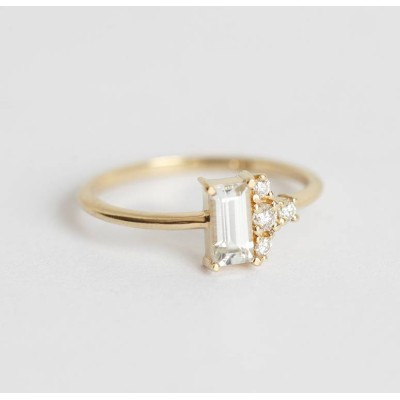 Atlas Art Deco White Sapphire Diamond Ring
