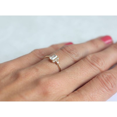 Atlas Art Deco White Sapphire Diamond Ring
