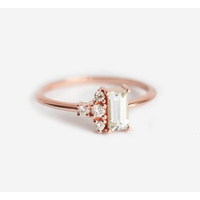 Atlas Art Deco White Sapphire Diamond Ring
