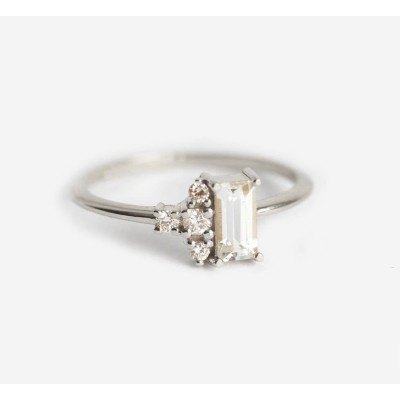 Atlas Art Deco White Sapphire Diamond Ring
