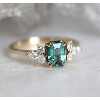 Ava Teal Sapphire Diamond Ring
