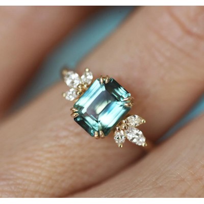Ava Teal Sapphire Diamond Ring
