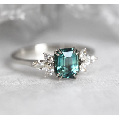 Ava Teal Sapphire Diamond Ring
