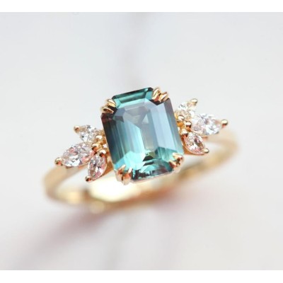 Ava Teal Sapphire Diamond Ring
